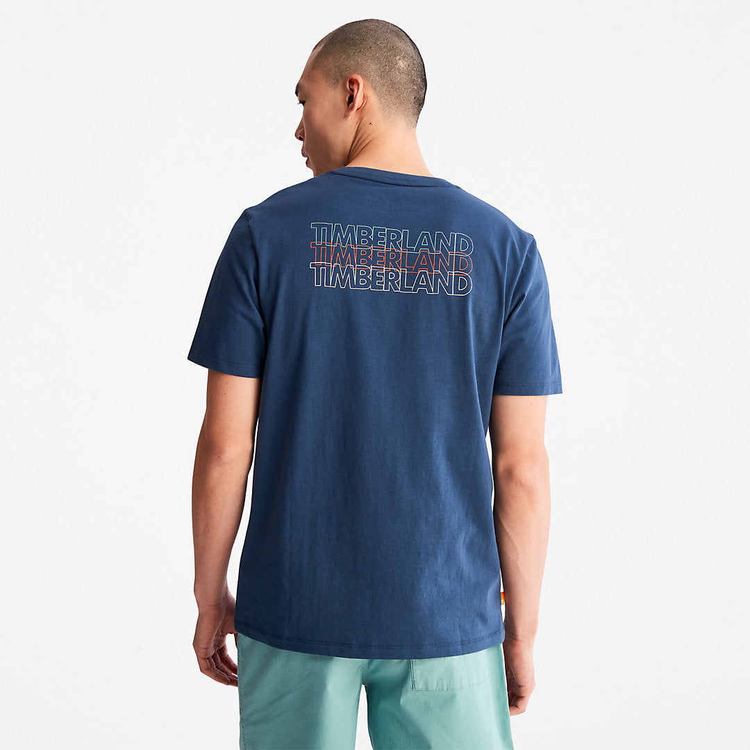 Mens Timberland Outdoor Heritage Stacked-Logo T-Shirt for Men in Blue
