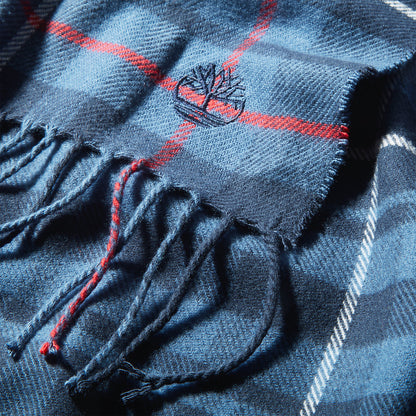 Mens Timberland Check Scarf with Gift Box for Men in Navy
