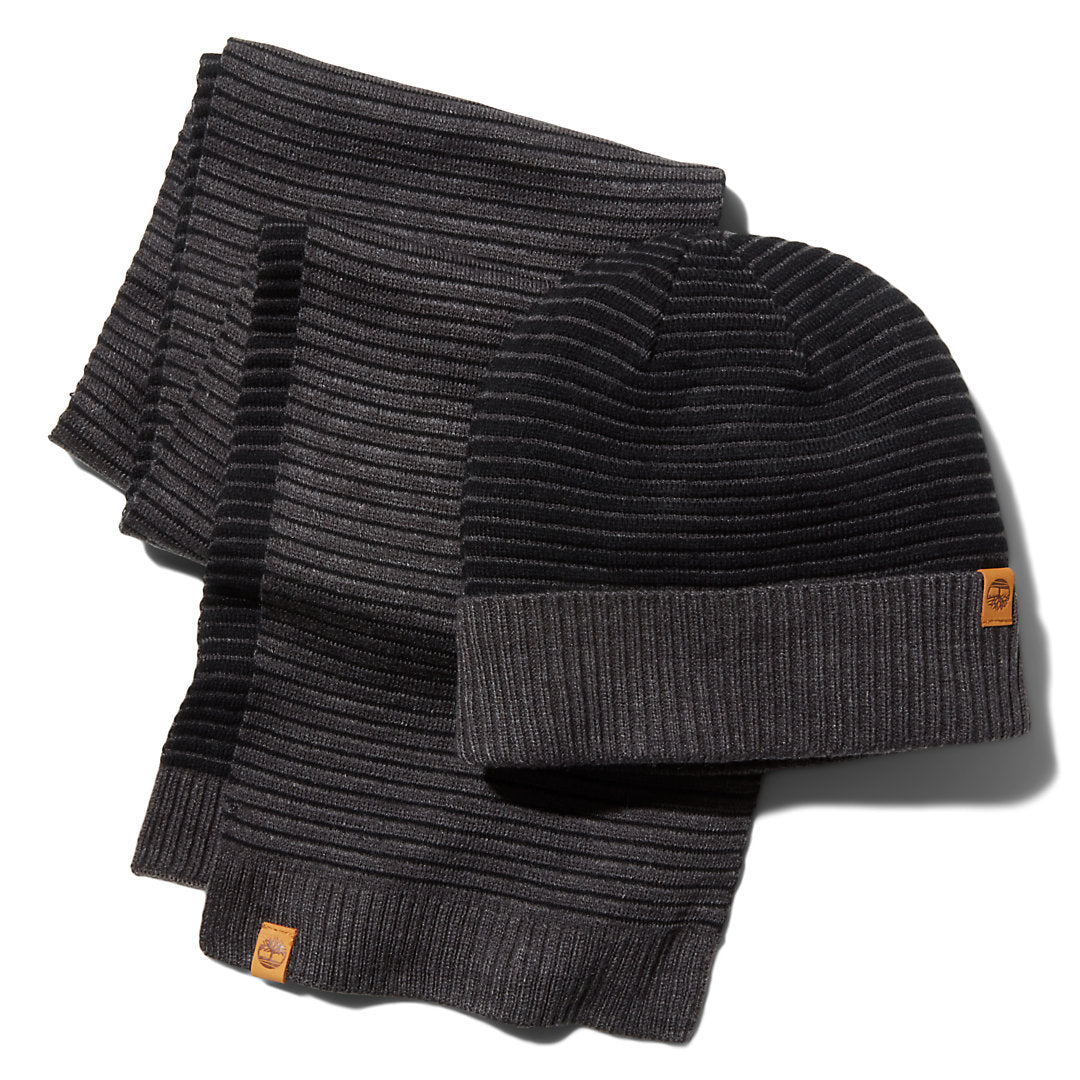 Mens Timberland Ottoman-Rib Beanie and Scarf Gift Set for Men in Grey