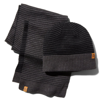Mens Timberland Ottoman-Rib Beanie and Scarf Gift Set for Men in Grey