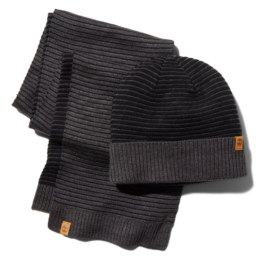 Mens Timberland Ottoman-Rib Beanie and Scarf Gift Set for Men in Grey