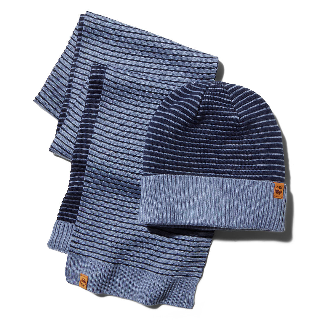 Mens Timberland Ottoman-Rib Beanie and Scarf Gift Set for Men in Blue