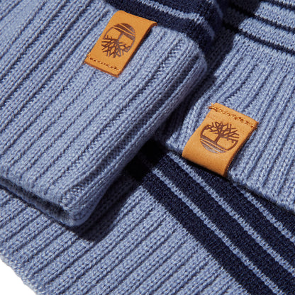 Mens Timberland Ottoman-Rib Beanie and Scarf Gift Set for Men in Blue