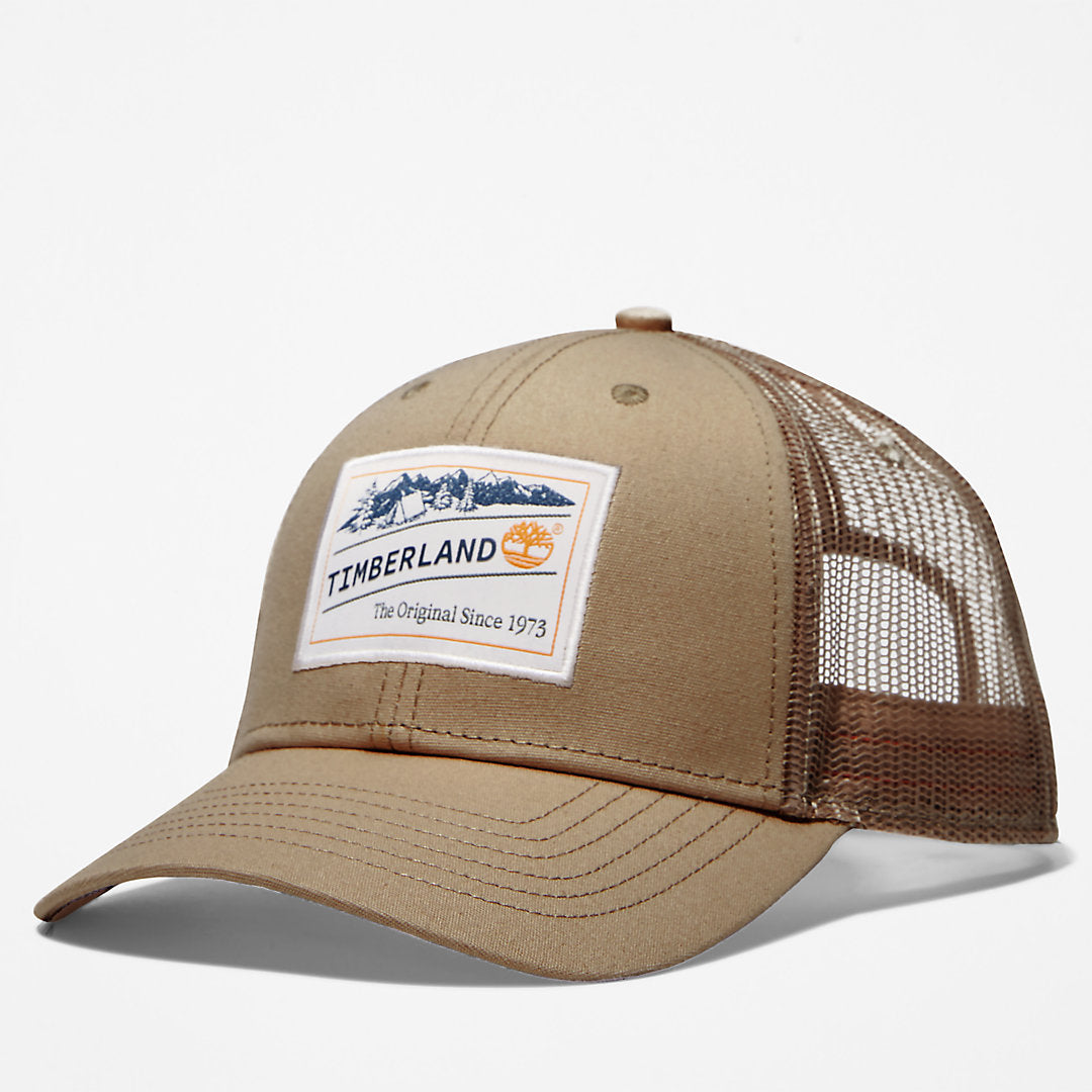 Mens Timberland Camping Patch Trucker Hat for Men in Beige