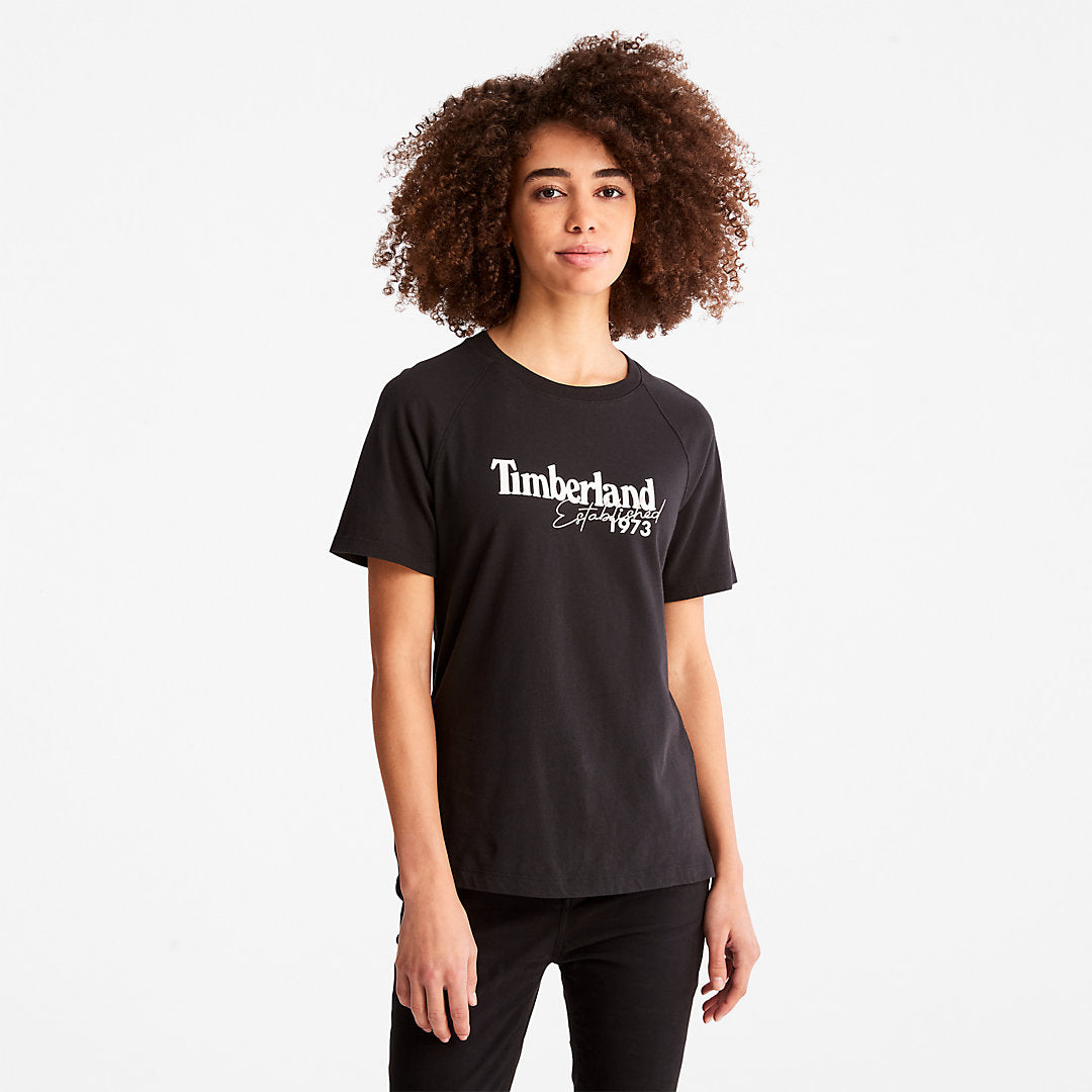 Womens Timberland Raglan-sleeve Logo T-Shirt for Women in Black