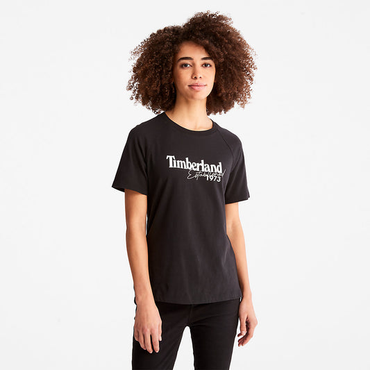 Womens Timberland Raglan-sleeve Logo T-Shirt for Women in Black