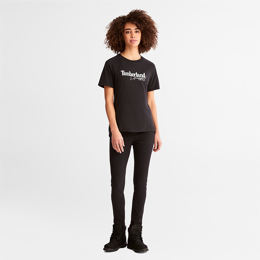 Womens Timberland Raglan-sleeve Logo T-Shirt for Women in Black