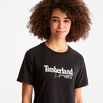 Womens Timberland Raglan-sleeve Logo T-Shirt for Women in Black
