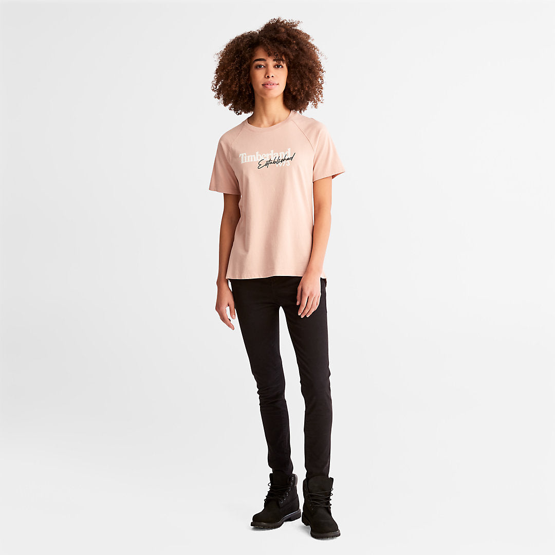 Womens Timberland Raglan-sleeve Logo T-Shirt for Women in Light Pink