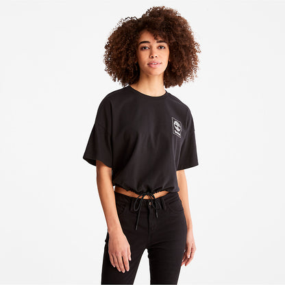 Womens Timberland Cropped T-Shirt with Drawstring Hem for Women in Black