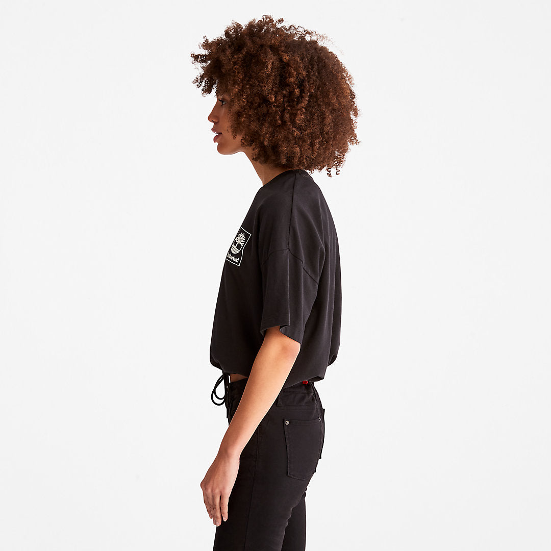Womens Timberland Cropped T-Shirt with Drawstring Hem for Women in Black