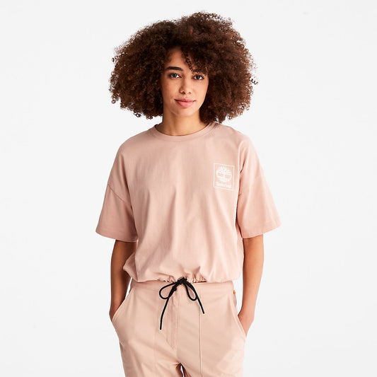 Womens Timberland Cropped T-Shirt with Drawstring Hem for Women in Pink