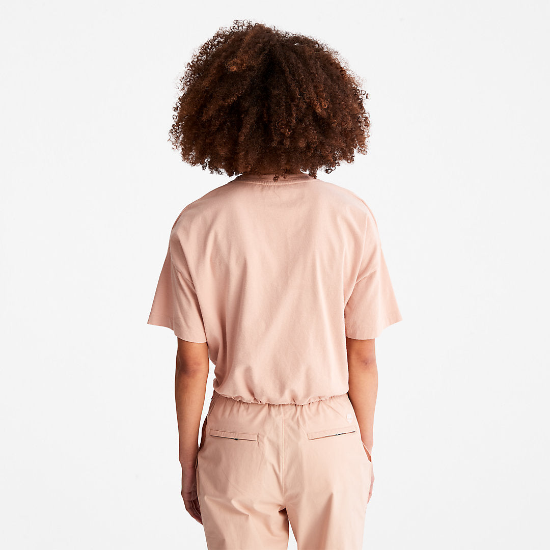 Womens Timberland Cropped T-Shirt with Drawstring Hem for Women in Pink