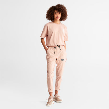 Womens Timberland Cropped T-Shirt with Drawstring Hem for Women in Pink