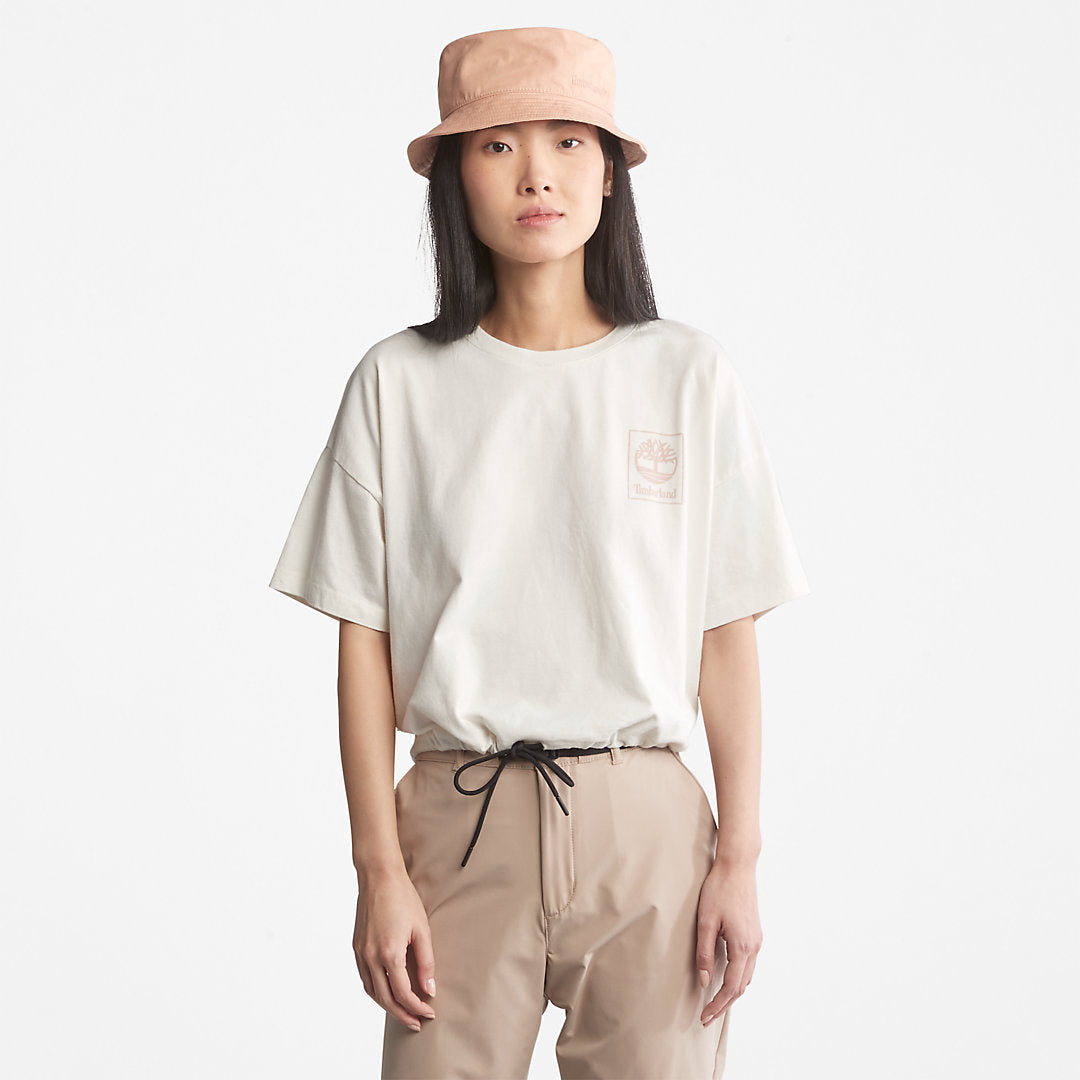 Womens Timberland Cropped T-Shirt with Drawstring Hem for Women in White