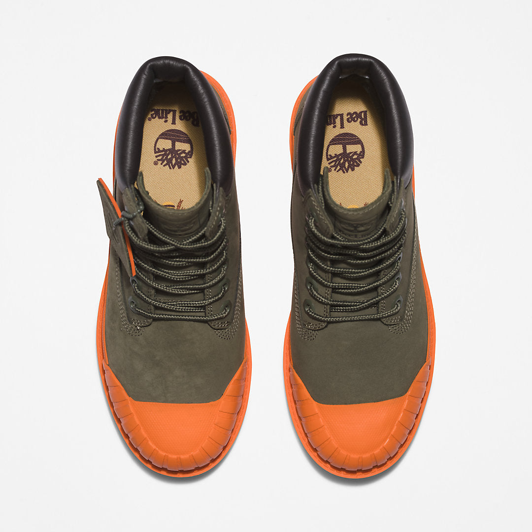 Womens Timberland Bee Line x Timberland® 6 Inch Rubber Toe Boot for Women in Dark Green/Orange