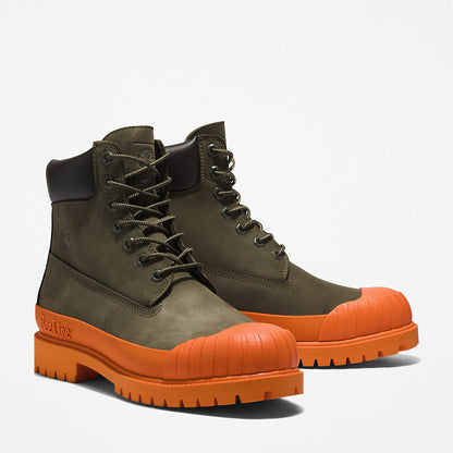 Mens Timberland Bee Line x Timberland® 6 Inch Rubber Toe Boot for Men in Dark Green/Orange
