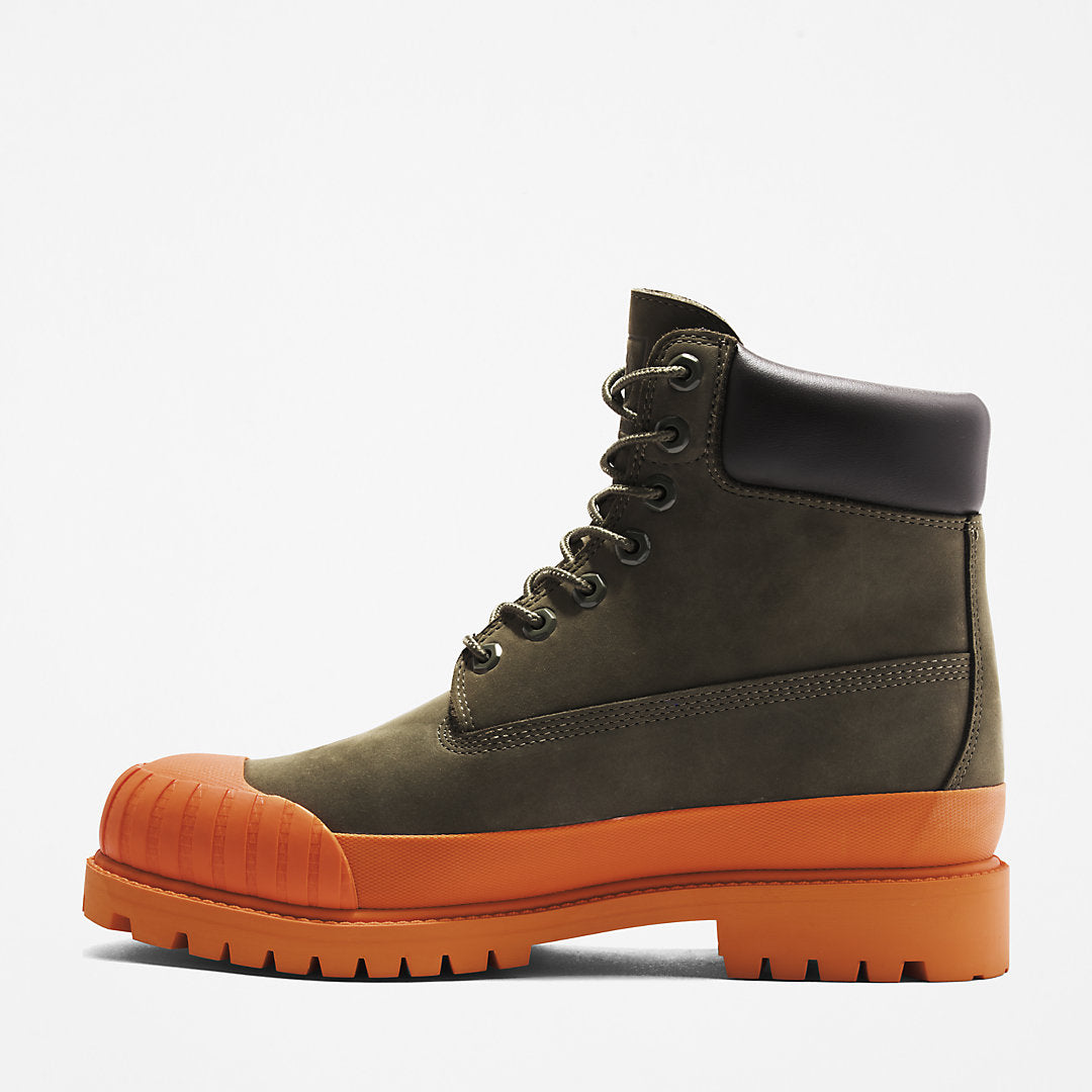 Mens Timberland Bee Line x Timberland® 6 Inch Rubber Toe Boot for Men in Dark Green/Orange