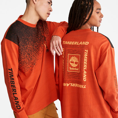 Mens Timberland Outdoor Archive Long-sleeved Graphic T-Shirt in Orange